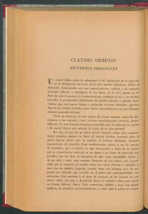 Claudio Debussy : Recuerdos personales