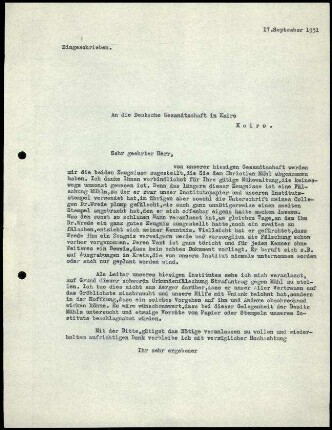 Anlage II. G. Karo an Deutsche Gesandtschaft Kairo