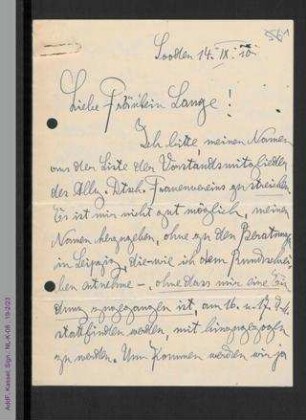 Brief von Elsbeth Krukenberg an Helene Lange