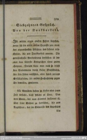 Siebzehntes Gespräch. Von der Dankbarkeit