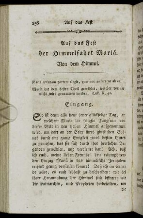 Auf das Fest der Himmelfahrt Mariä.
