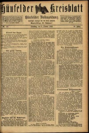 Ausgabe vom Dienstag, den 09. Oktober 1923.