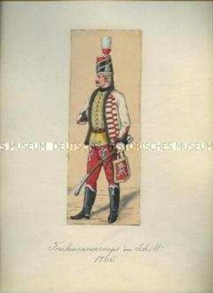 Uniformdarstellung, Husar vom Schillschen Husaren-Freikorps, Sachsen 1760.