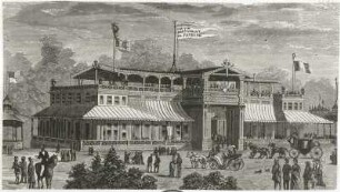 Weltausstellung Philadelphia 1876. Lafayette-Pavillon : Weltausstellung Philadelphia 1876. Lafayette-Pavillon. Zeitgenöss. Holzstich