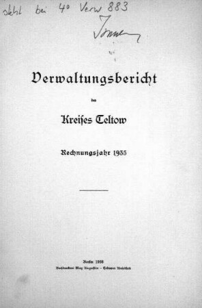 1935: Verwaltungsbericht des Kreises Teltow : Rechnungsjahr ...