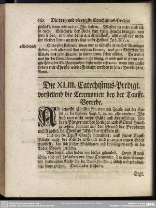 Die XLIII. Catechismus-Predigt, vorstellend die Ceremonien bey der Tauffe