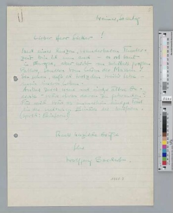 Brief an Hugo Sieker