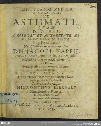Disputatio Medica Inauguralis De Asthmate