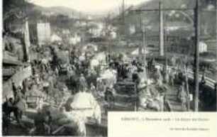 Ansicht des deutschen Truppenabzugs aus Longwy am 13.11.1918