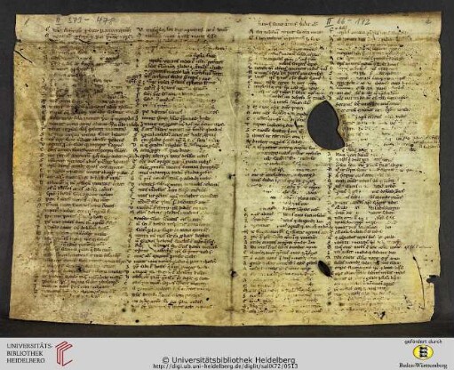 Fragment I: Gualterus de Castillione, Alexandreis, Buch II 66-478 (1 Doppelbl.)