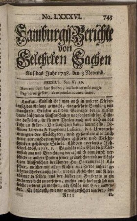 No. LXXXVI. Auf das Jahr 1738. den 3 Novembr. - No. XCIII. Auf das Jahr 1738. den 28 Novemb.