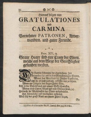 Hierauf folgen nun Gratulationes und Carmina