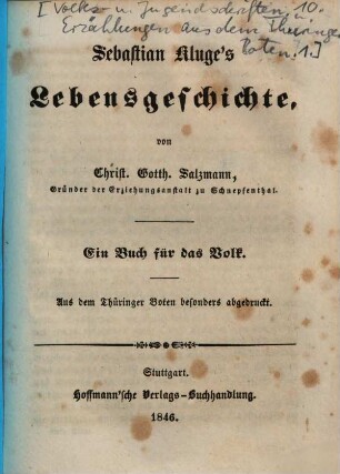 Sebastian Kluge's Lebensgeschichte : e. Buch für d. Volk