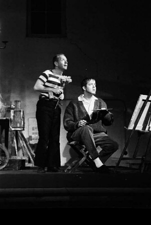 Szenenbilder aus "Noch zehn Minuten bis Buffalo" von Günter Grass und "Die große Wut des Philipp Hotz", Schwank von Max Frisch. Werkstatt Schillertheater Berlin, 1959