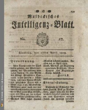 No. 17. Dienstag, den 26ten April 1808