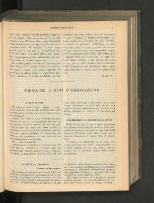 Problemi E Dati D'Emigrazione.
