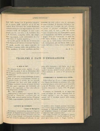 Problemi E Dati D'Emigrazione.