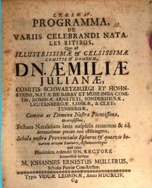 Programma de variis celebrandi natales ritibus