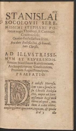 Stanislai Socolovii ... Oratio Ecclesiastica sexta.