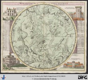 Hemisphaerium Coeli Australe in quo Fixarum loca secundum Eclipticae ductum ad annum 1730 completum exhibentur.