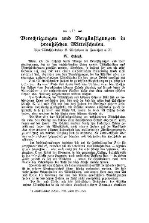 Berechtigungen und Vergünstigungen in preußischen Mittelschulen : (Schluß)