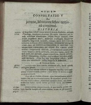 Consultatio V de iuvene, laborante febre tertiana continua