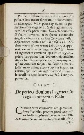 Caput I. De persecutionibus in genere & fuga ministrorum Ecclesiæ.