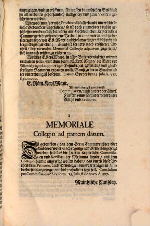 Urtheil in Sachen Brandenburg contra Nürnberg 1583, Revisionsurthel 1587 pp.