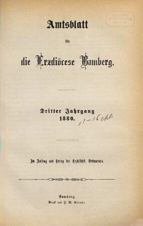 Amtsblatt für die Erzdiözese Bamberg : Amtsbl. des Erzbischöflichen Ordinariats Bamberg. 3. 1880