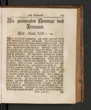 Am zwantzigsten Sonntage nach Trinitatis. Text: Matth. XXII. 1-14. [u.a.]