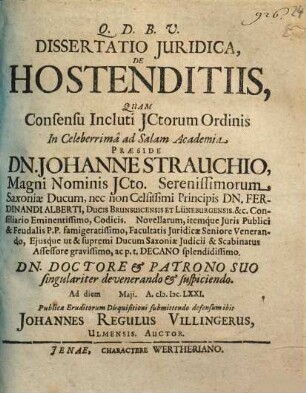 Dissertatio Iuridica, De Hostenditiis