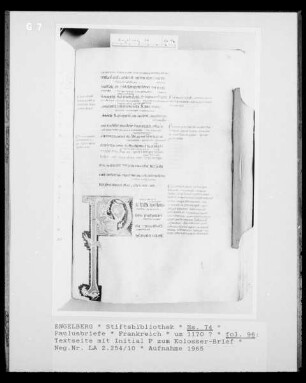 Paulusbriefe, fol. 96: Textseite mit Initiale P zum Kolosserbrief