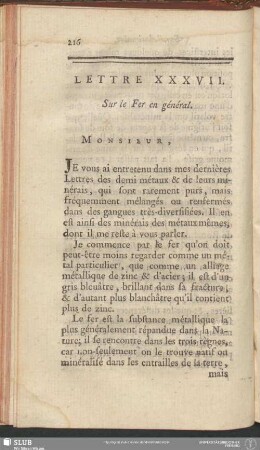 Lettre XXXVII. Sur le Fer en général