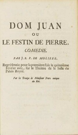 Dom Juan Ou Le Festin De Pierre.