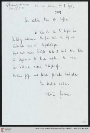 Brief von Heinrich Gwinner an Gustav Radbruch