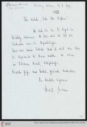 Brief von Heinrich Gwinner an Gustav Radbruch