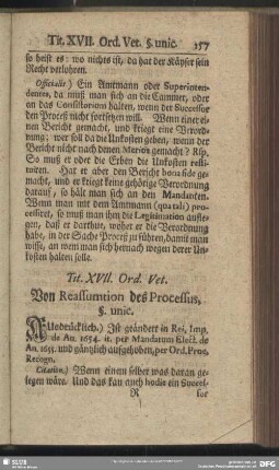 Tit. XVII. Ord. Vet. Von Reassumtion des Processus