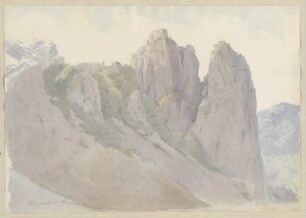 Der Rheingrafenstein an der Nahe, auf der Spitze die Burgruine Rheingrafenstein