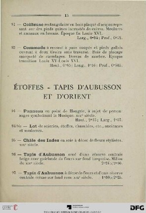 Ètoffes – Tapis d’aubusson et d’orient (Nr. 94-129)
