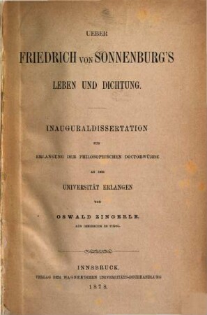 Über Friedrich von Sonnenburg's Leben und Dichtung