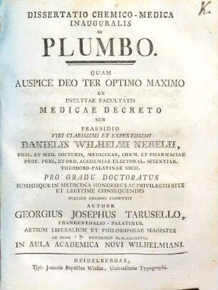 Dissertatio chemico-medica inauguralis de plumbo