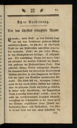 61-79, Achte Vorbildung. Der von Christus erleuchtete Blinde. - Neunte Vorbildung. Der vergnügt sterbende Katholische.
