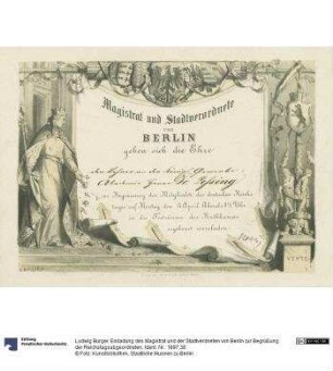 Einladung des Magistrat und der Stadtverdneten von Berlin zur Begrüßung der Reichstagsabgeordneten