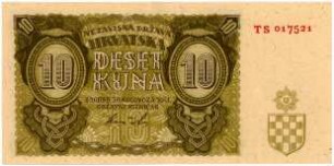 Geldschein, 10 Kuna, 30.8.1941