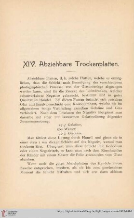 XIV. Abziehbare Trockenplatten