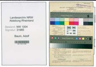 Entnazifizierung Adolf Baum , geb. 23.01.1918 (Schlosser)