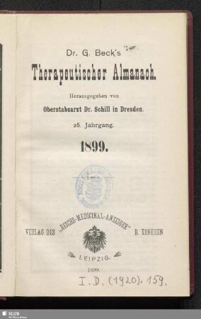 26.1899: G. Becks therapeutischer Almanach