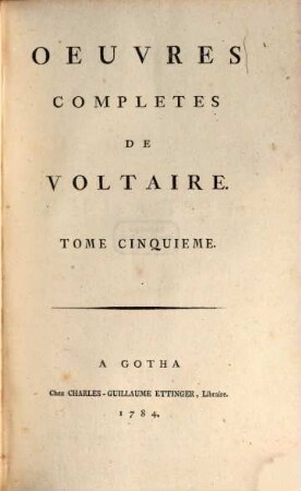 Oeuvres completes de Voltaire, 5. Théâtre ; 5