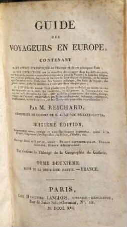 Guide des voyageurs en Europe, 2. Suite de la deuxième partie: France