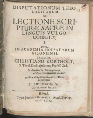 1: Disputationum Theologicarum De Lectione Scripturæ Sacræ In Linguis Vulgo Cognitis ...
